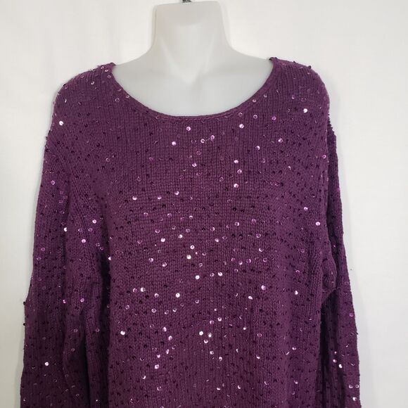 Maggie Sweet Womens Sweater Large Purple Sequin Knit Pullover Crew Neck Long Slv - Picture 3 of 8